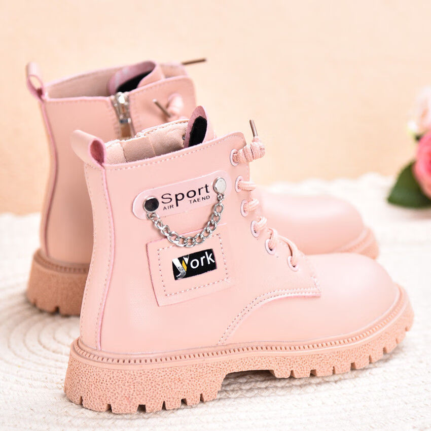 1秋冬女大童皮鞋女孩短靴学生系带单靴黑色马丁靴15岁韩版77106黑色加