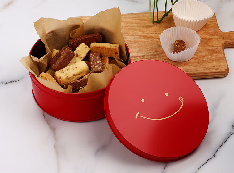 曲奇饼干包装盒子马口铁盒空盒饼干盒烘焙圆形饼干罐空盒280红色