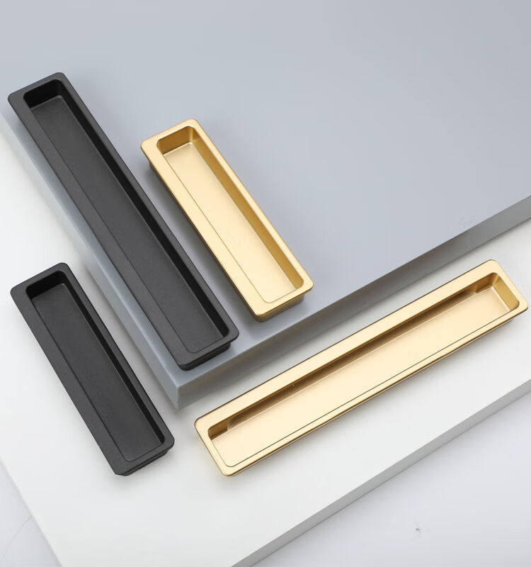 简约橱柜抽屉衣柜移门把手北欧挖槽内嵌黑色拉手暗扣7690沙灰96孔距