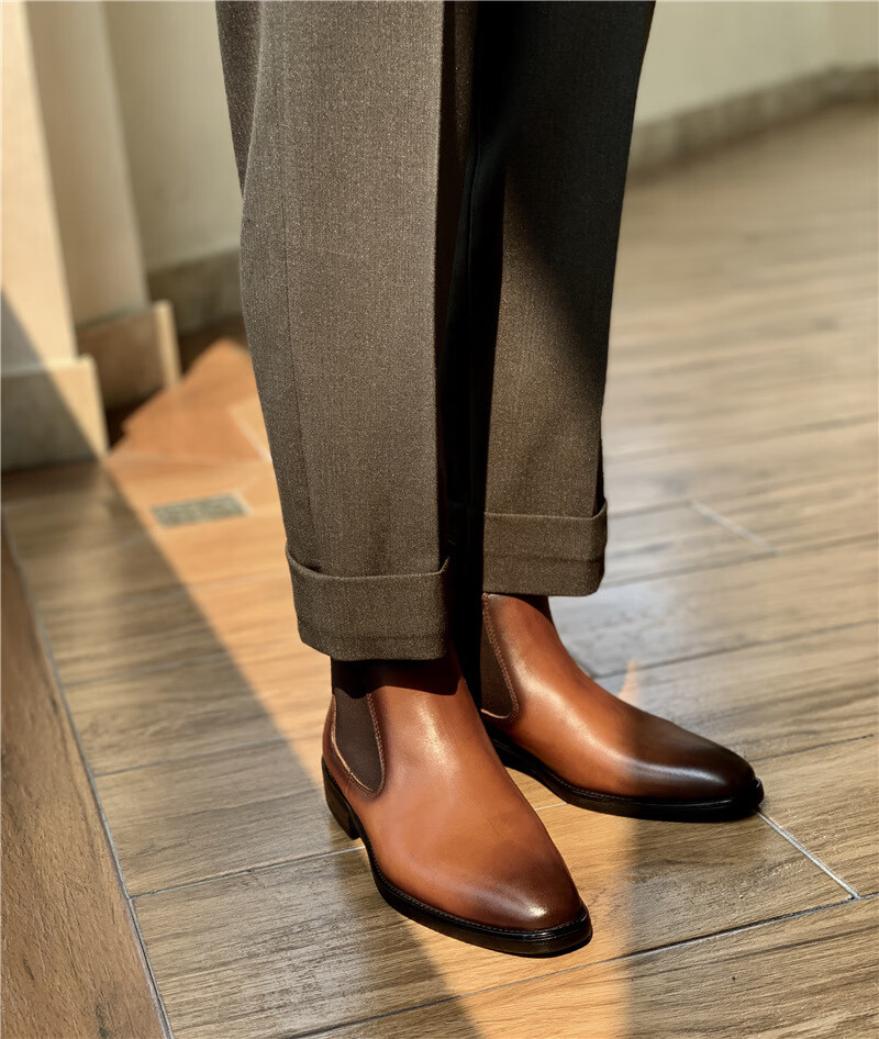 光瑾guangjin高端品牌男子短筒冬季新款切尔西短靴男真皮马丁靴商务正