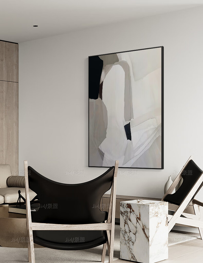 黑白灰抽象艺术客厅装饰画现代餐厅背景墙挂画玄关壁画留白j5070cm