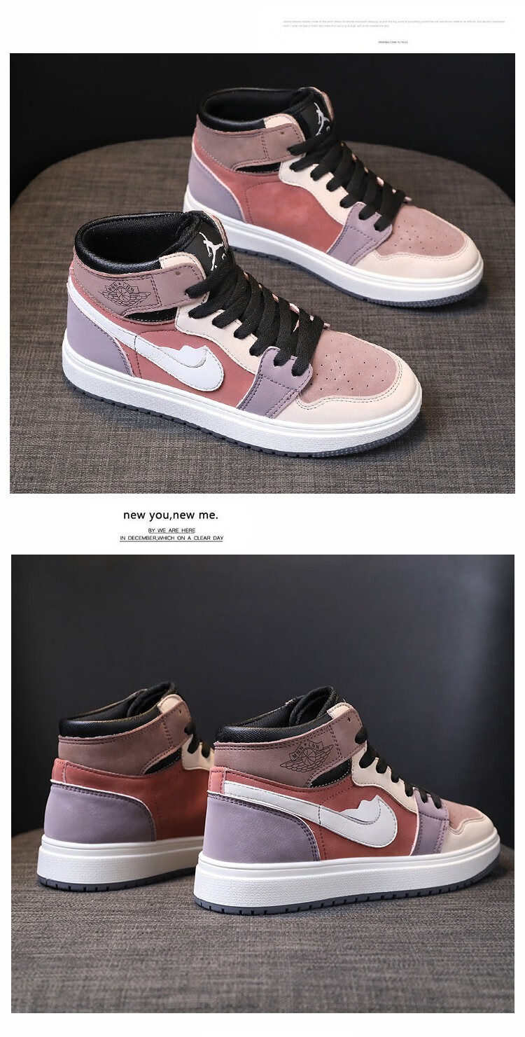 耐克nike同款aj男女鞋旗舰官方aj女鞋高帮空军一号樱花粉色休 脏粉