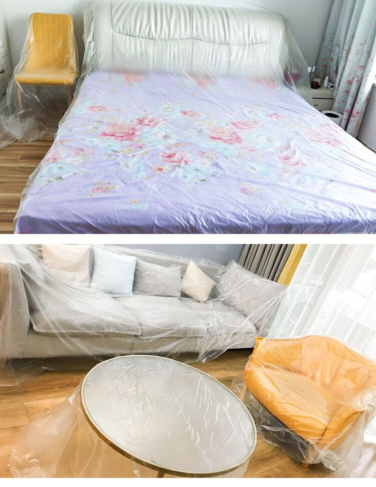 高沾尘膜装修遮盖布家具护膜喷漆遮蔽膜家装沙发保护膜遮挡膜有胶带高