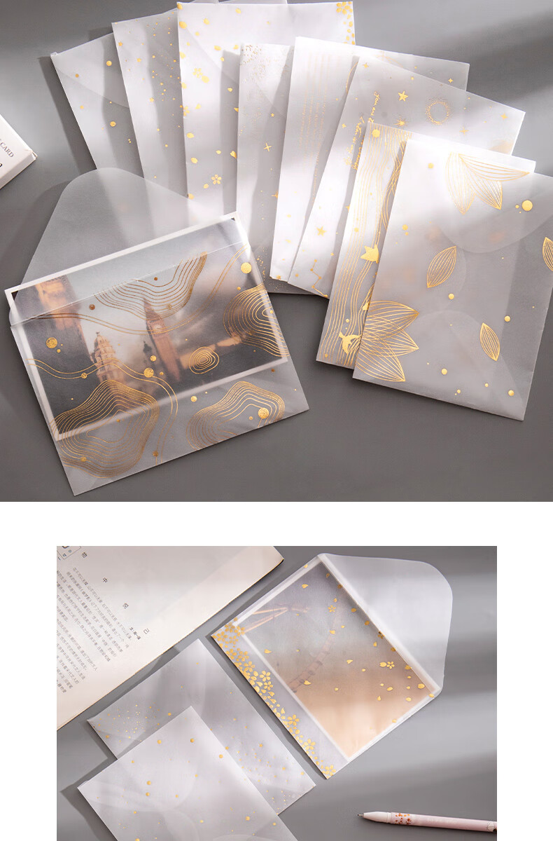 烫金硫酸纸信纸信封套装复古小众文艺感日式浪漫信笺创意ins风贺卡父