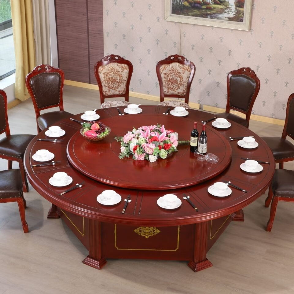 酒店电动大圆桌饭店自动圆台10人20人宴会火锅桌椅组合旋转盘餐桌 1.