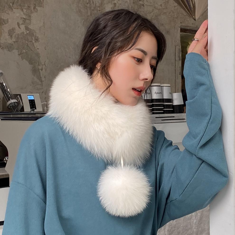 毛领子真毛狐狸毛围脖真毛领子皮草围脖女士秋冬狐狸毛围巾围脖毛球