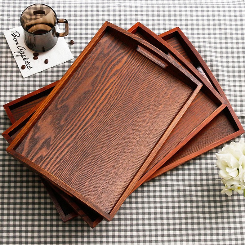 觅宝曼韩式双耳酒店用品木托盘长方形实木托盘木质托盘餐盘木盘子茶盘