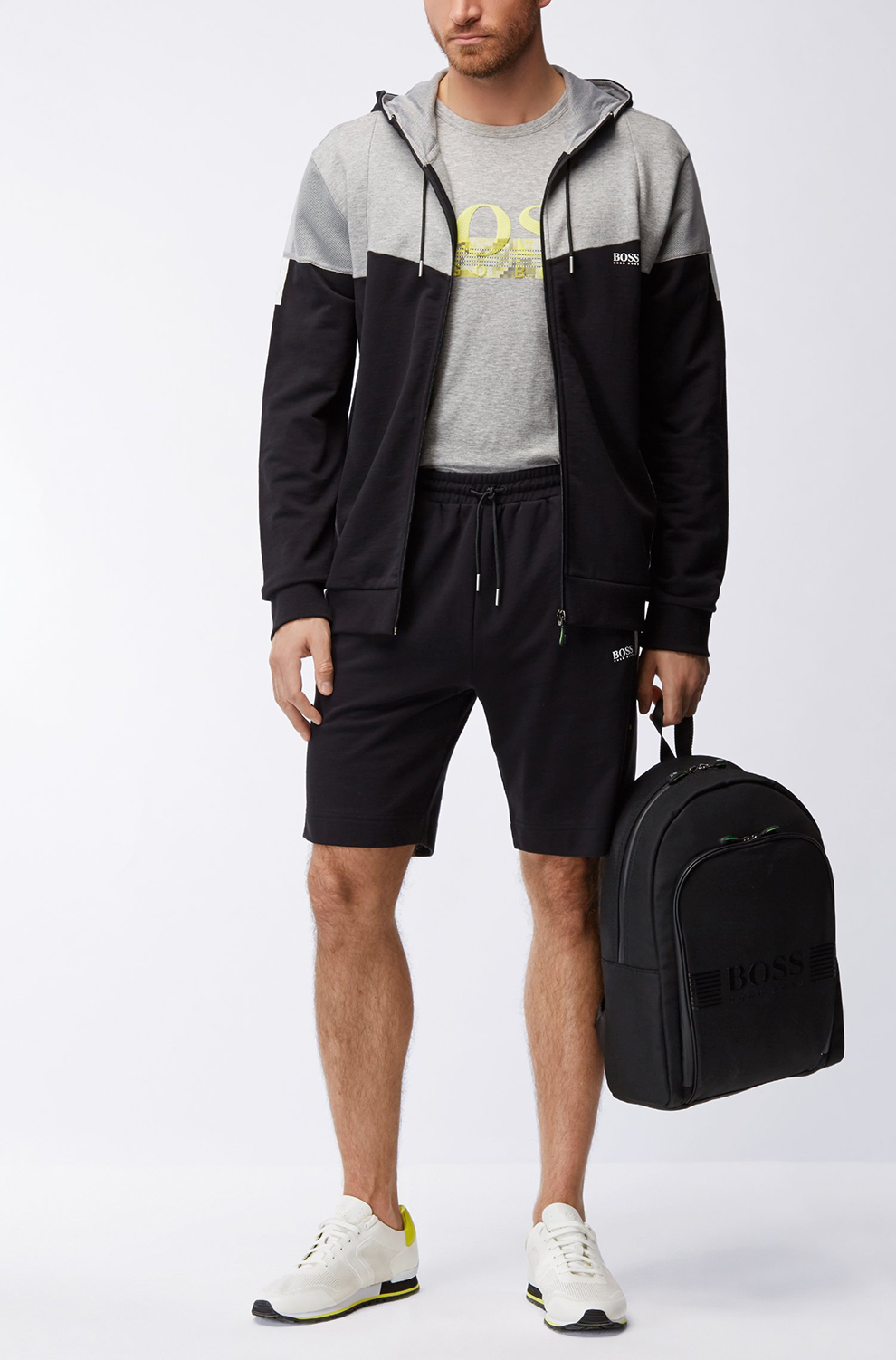 hugoboss雨果博斯男士棉质运动休闲印花短袖t恤衫50383413059浅灰色xl