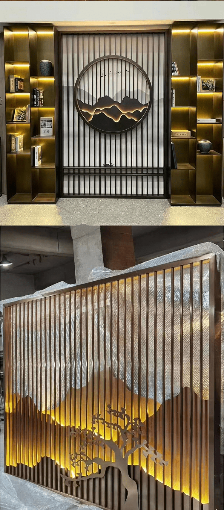 不锈钢屏风隔断不锈钢假山屏风隔断酒店大堂庭院圆形山水格栅造型装饰