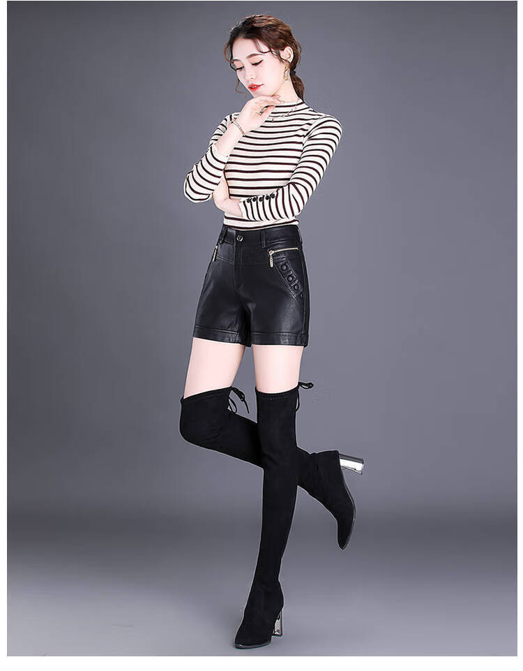 秋季皮短裤女皮短裤女秋冬新款韩版阔腿高腰西装短裤宽松皮裤女外穿靴