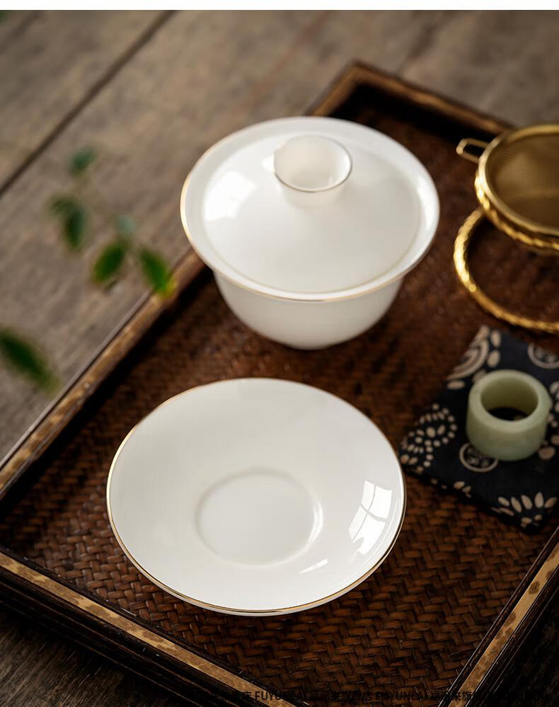 小茶碗底托羊脂玉白瓷盖碗托盘底盘杯垫杯托茶托三才茶碗托防烫隔热茶