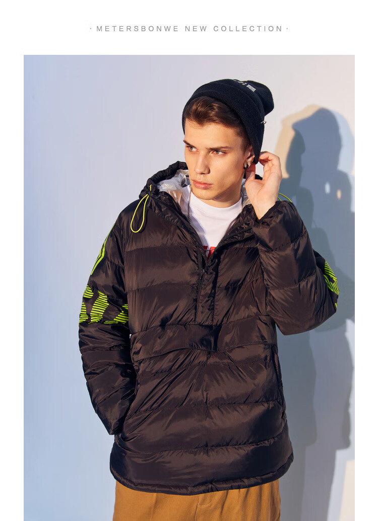 美特斯邦威羽绒服男冬季真毛领多袋户外式羽绒服影黑l17596a