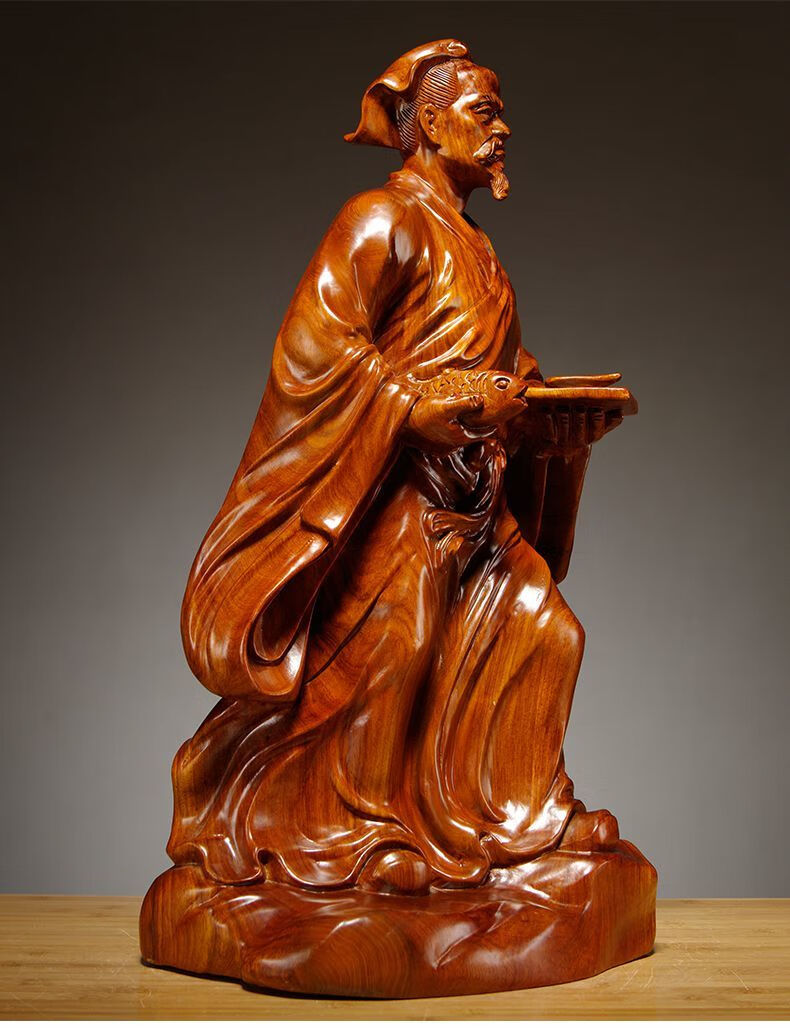 今轩堂花梨木雕刻鲁班雕像木工工匠祖师巧圣鲁班雕塑人物摆件家居装饰