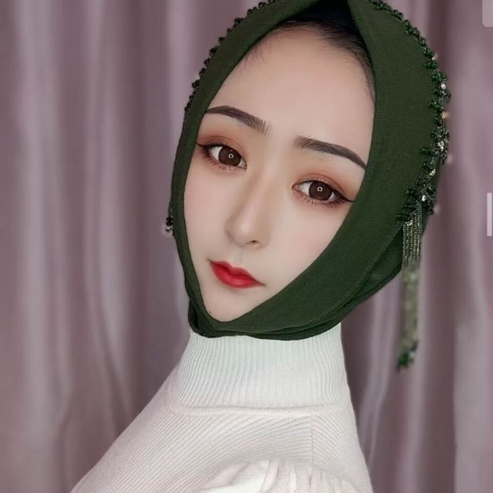 dafify回族纱巾春夏款纱巾套头双面流苏简单款纱巾串珠纱巾回族头巾