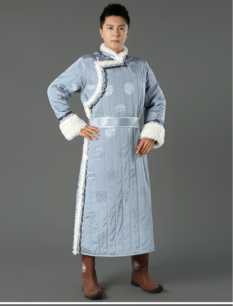 司倾冬季蒙古袍男秋冬蒙古服装男棉服羊羔毛蒙古袍日常生活装蒙古元素