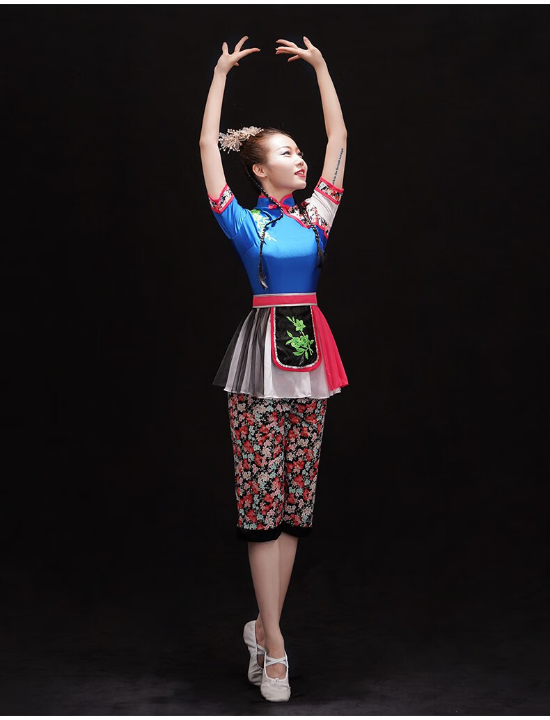 舒弗星斗笠舞舞蹈服装表演服演出服民族风村姑衣服古典舞采茶女图片色