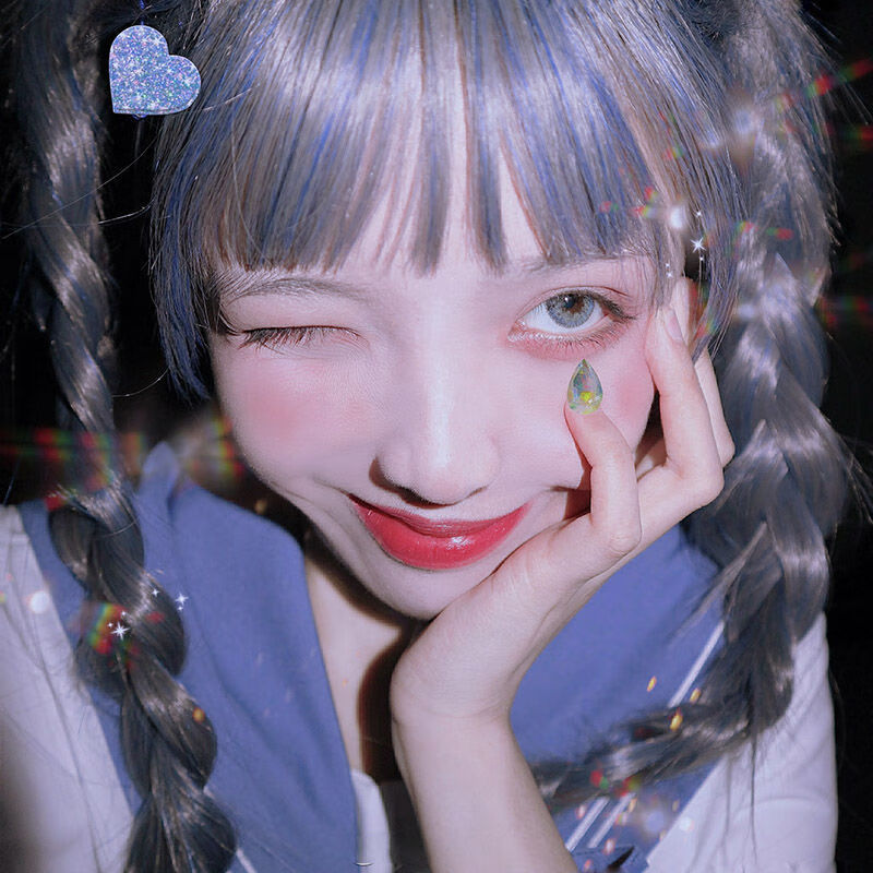 假发lolita软妹烟灰蓝假发男女生万用空气刘海长直发网红可爱cos假毛