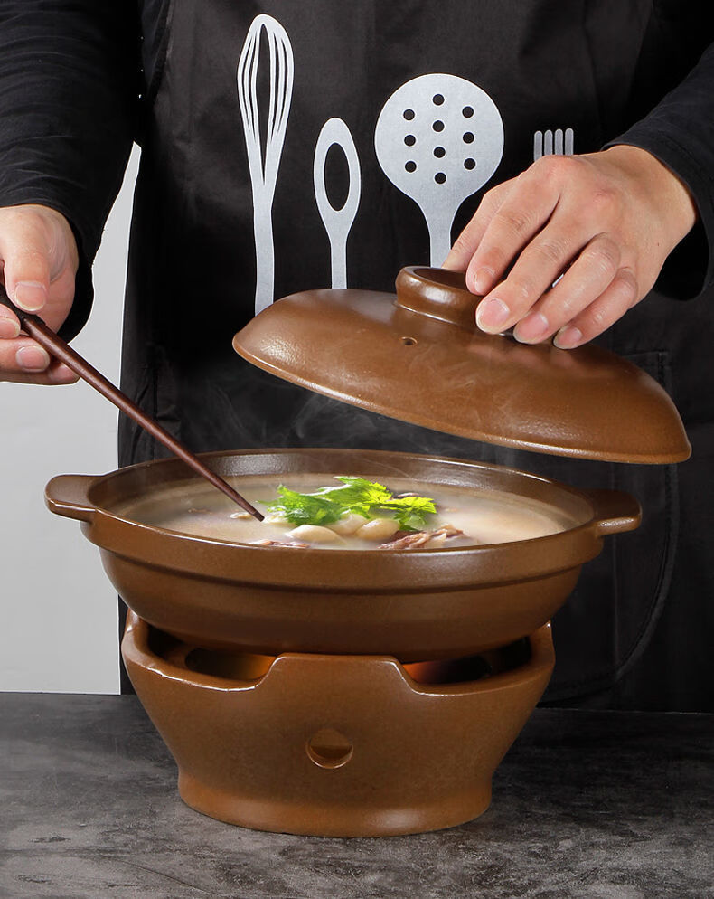 创意酒精炉泥炉小火锅陶瓷炉户外风炉火炉带盖浅锅无釉砂锅p29砂锅约