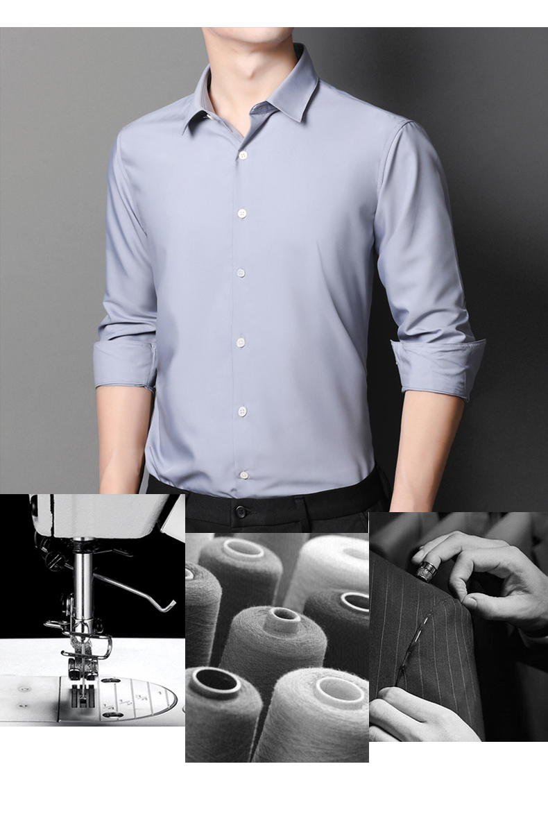 on)轻奢莫代尔衬衫男士长袖春秋季薄款纯色百搭商务正装休闲免烫衬衣