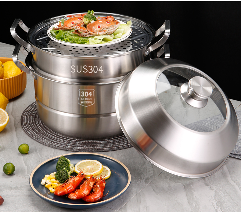 闷罐蒸锅蒸锅304不锈钢三层双层加厚加大家用煤气灶用电磁炉大蒸锅