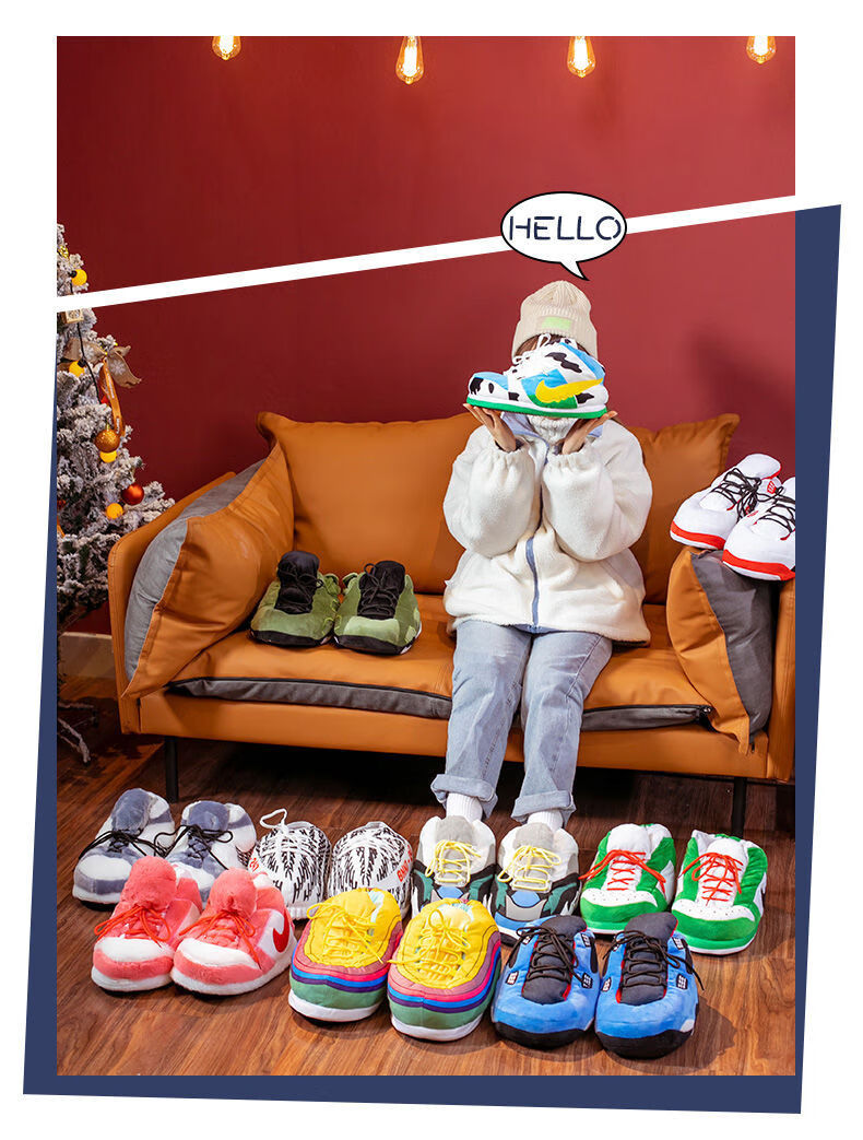 迪奥恶搞aj棉拖鞋黑白抖音同款女胖胖面包鞋棉鞋男dior居家情侣鞋毛绒