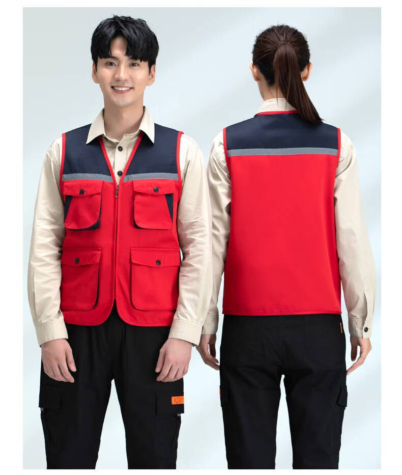 浪莎多口袋马甲工作服劳保装修工装反光工地施工背心坎肩马夹摄影马褂