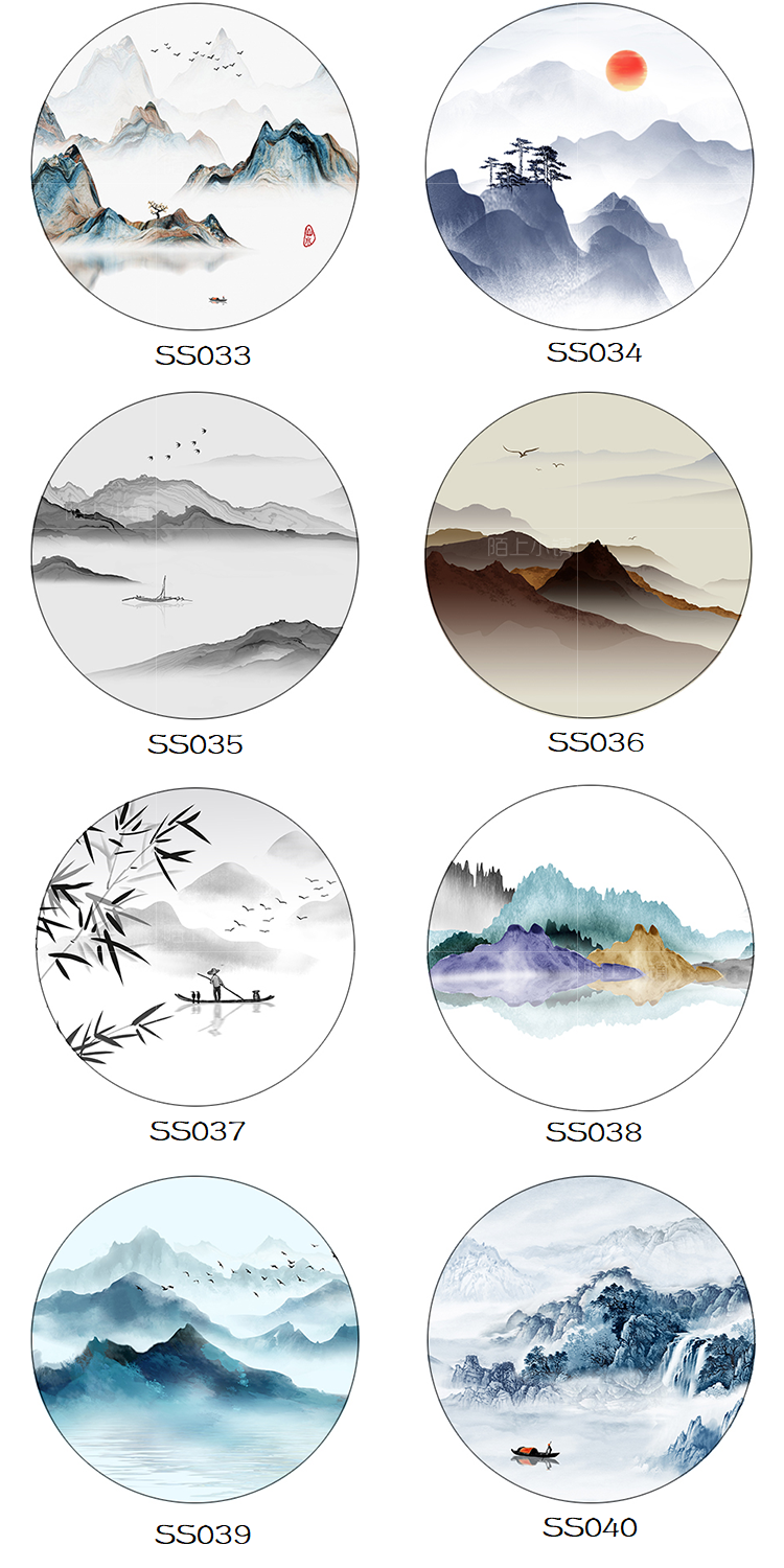 精选好货山水画屏风新中式屏风隔断半透明纱画玄关花格中间的圆框纱