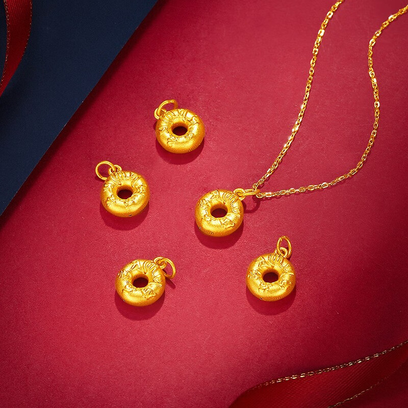 老凤祥款式3d硬金转运珠足金六字真言环形圆盘黄金吊坠送礼情人节礼物