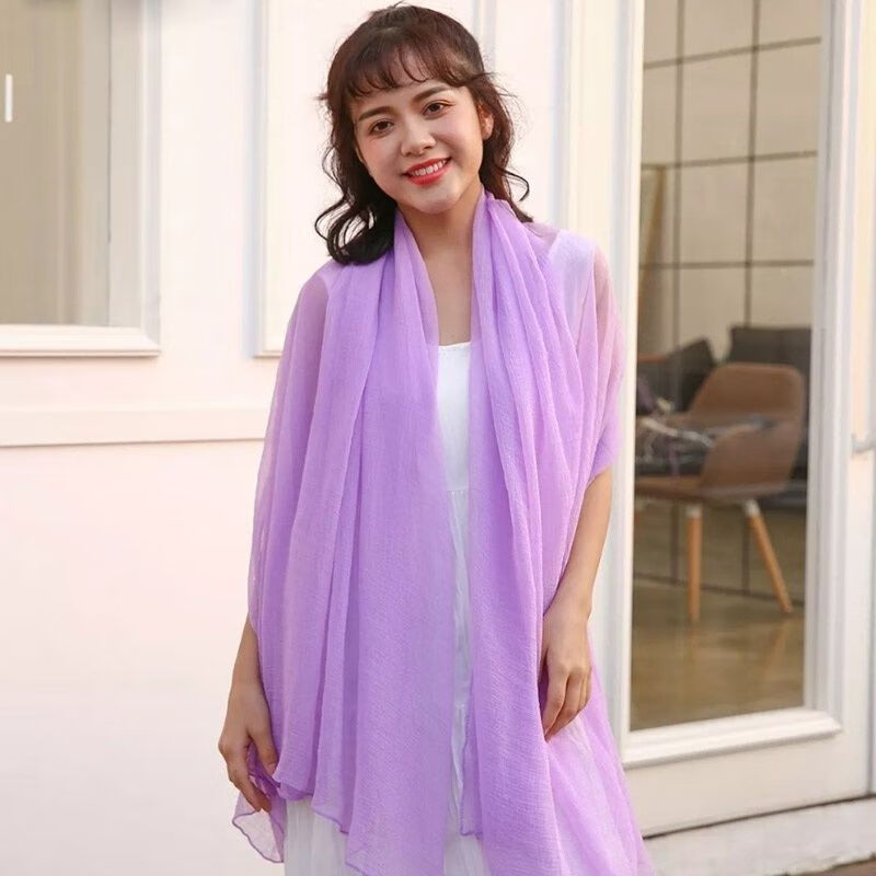 纯色丝巾女时尚洋气纱巾超大百搭沙滩巾披肩薄中老年长款围巾白色180