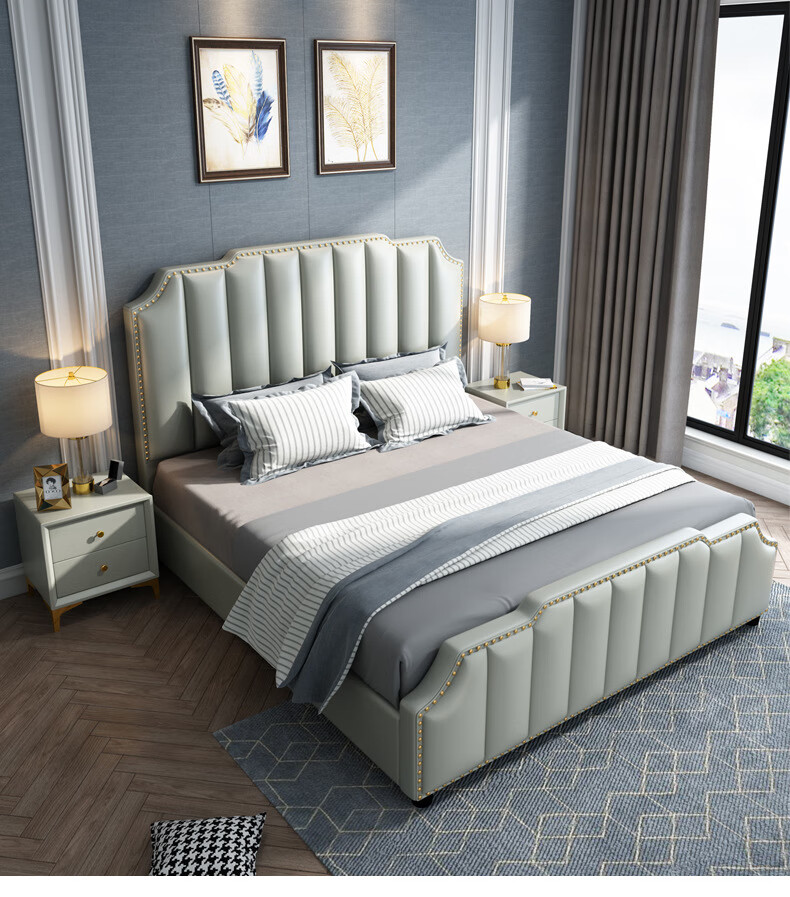 猫公子现代意式轻奢ins网红床18米双人软包皮床港式简约主卧美式婚