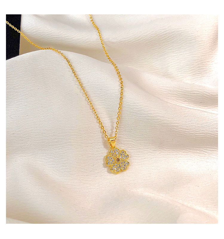 chingcle电镀微镶锆石五叶草女生项链2022年新款简约气质百搭锁骨链网