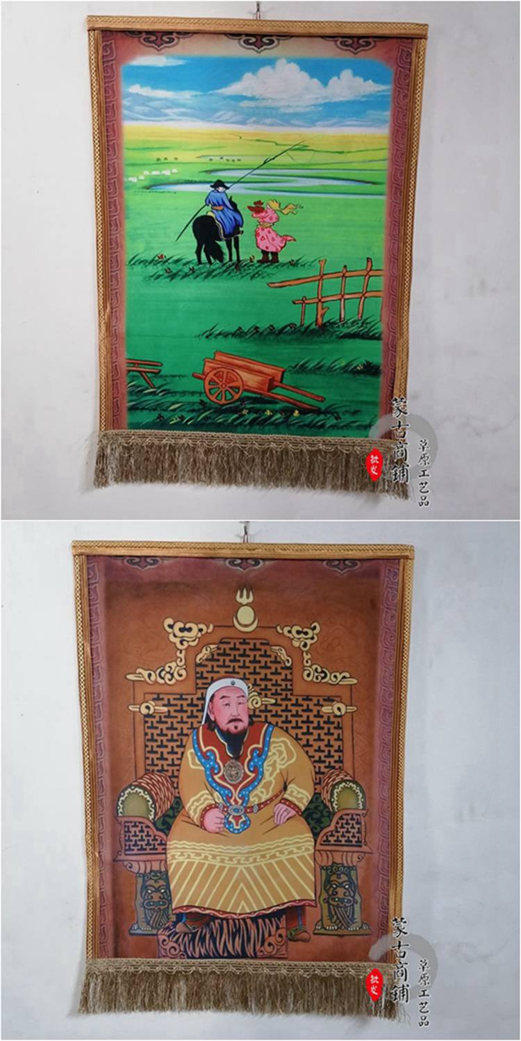 蒙古毡画成吉思汗像 内蒙古工艺品羊毛毡画成吉思汗特色挂画轴餐厅