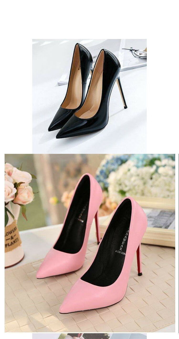 妍澈漆皮高跟鞋处理大码超高跟细跟尖头漆皮系带微瑕伪娘反串变装鞋侧