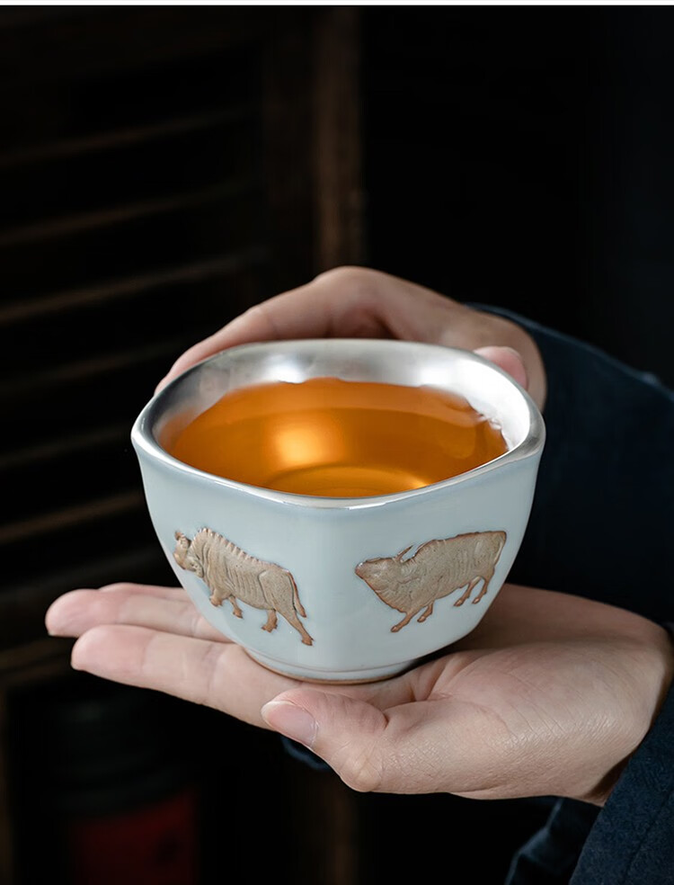 容山堂固德徐国瑞大师五牛杯大号主人杯家用品茗杯单杯喝茶杯浮雕鎏银