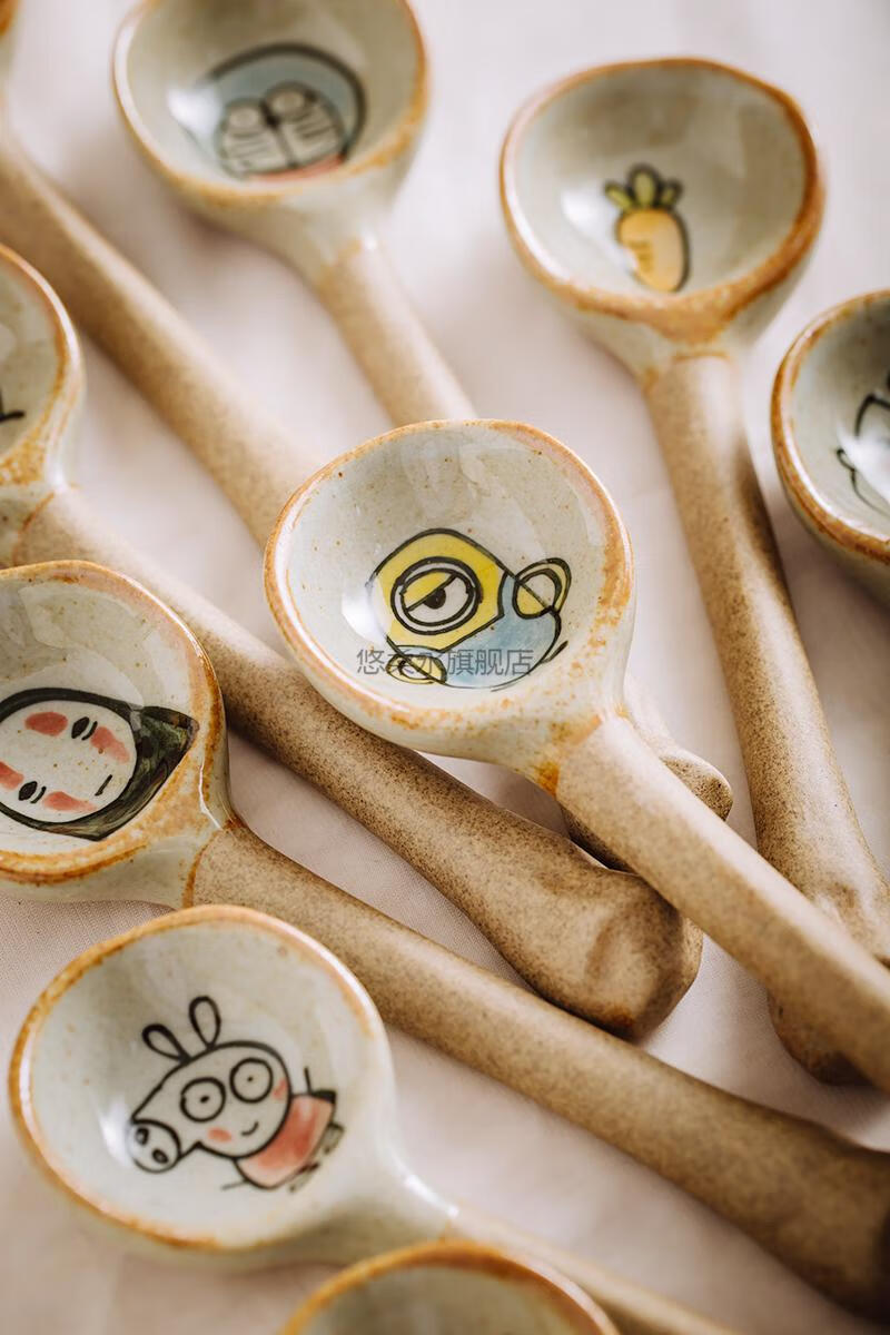 甜品勺小勺子创意可爱创意手工陶瓷勺子可爱卡通咖啡勺日式长柄搅拌