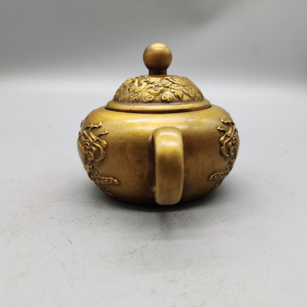 适用于纯铜龙凤壶摆件黄铜茶壶铜水壶仿古做旧铜壶摆件龙壶手提龙凤壶