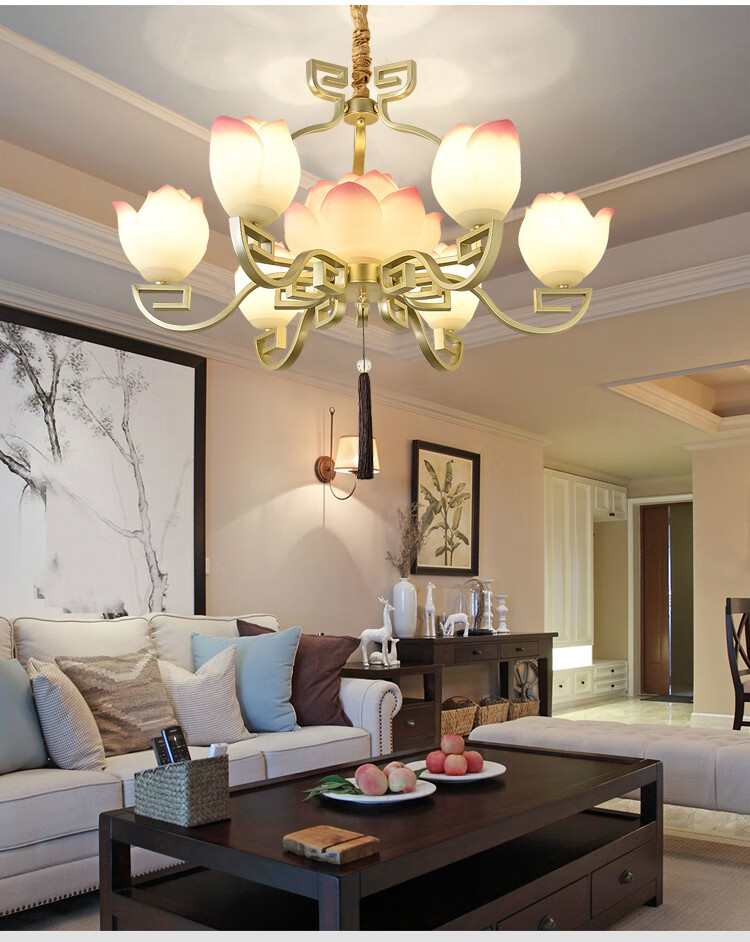 现代新中式莲花吊灯别墅大厅卧室书房客厅灯禅意茶室中国风荷花灯荷香