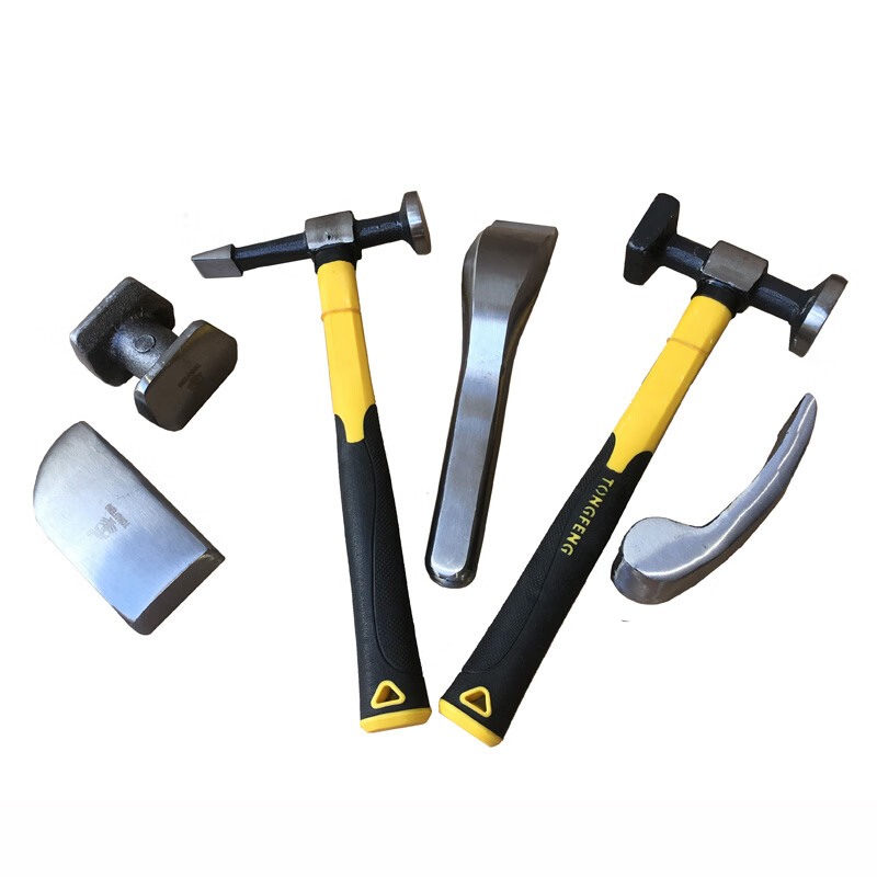 钣金工具板金凹凸修复工具汽车钣金锤子套装扁头板金工具垫铁工具6件