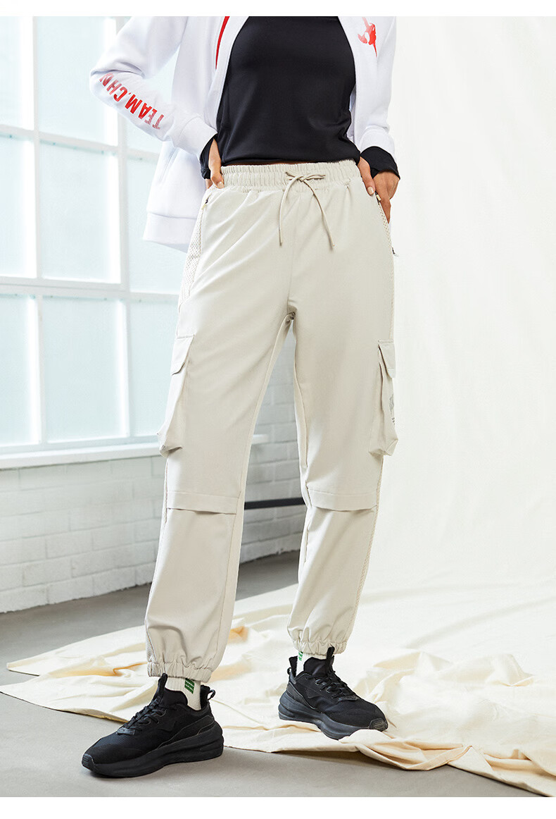 安踏工装裤女2022宽松运动长裤收口束脚潮流休闲裤官方旗舰网店基础黑