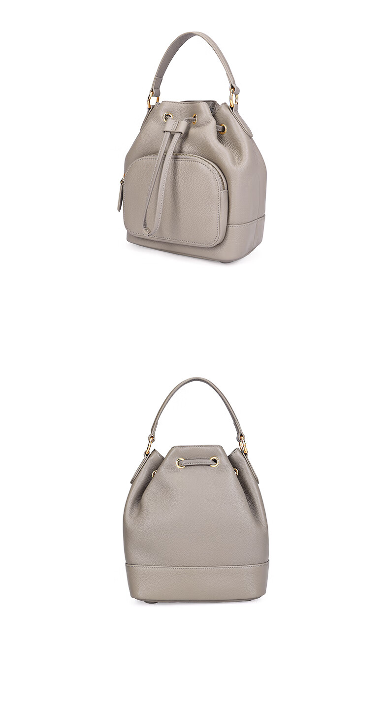 半坡adodo真皮单肩包女新款宽肩带小众质感手提抽绳