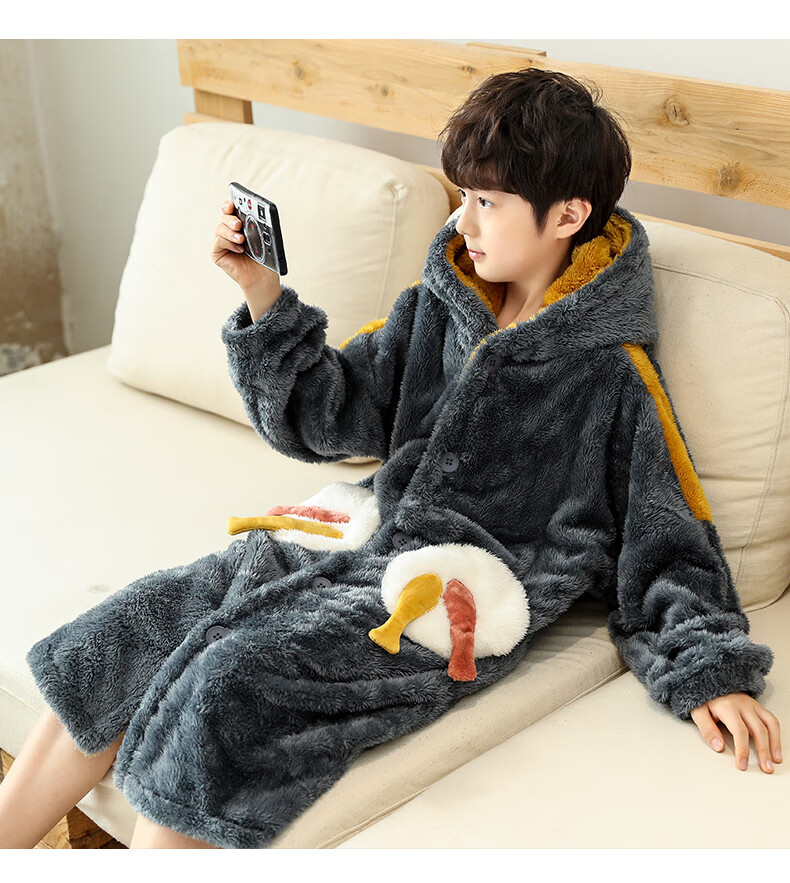 迪士尼同款优质童装童装男童睡袍秋冬加绒加厚法兰绒睡衣儿童中大童