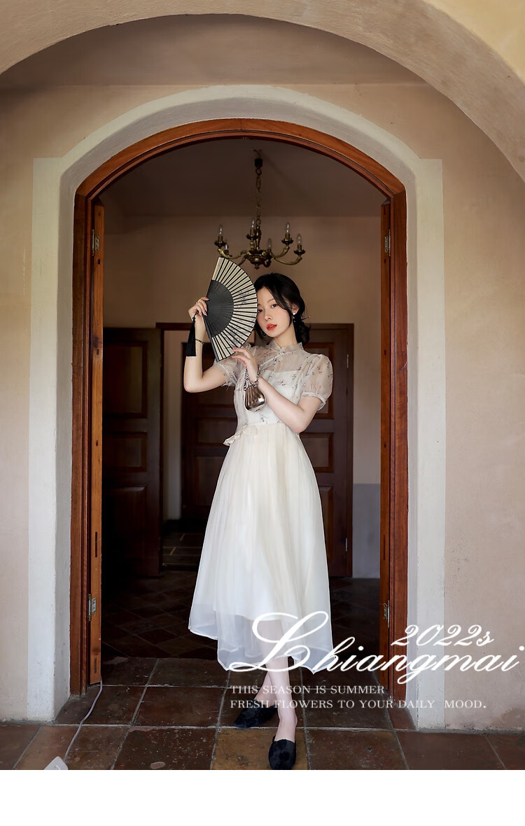 secretjune连衣裙女2022年夏季新款国风复古连衣裙古典气质修身裙子