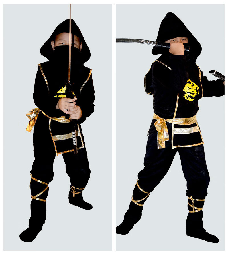 万圣节儿童日本忍者服装cosplay刺客套装夜间蒙面武士衣服 忍者b xl