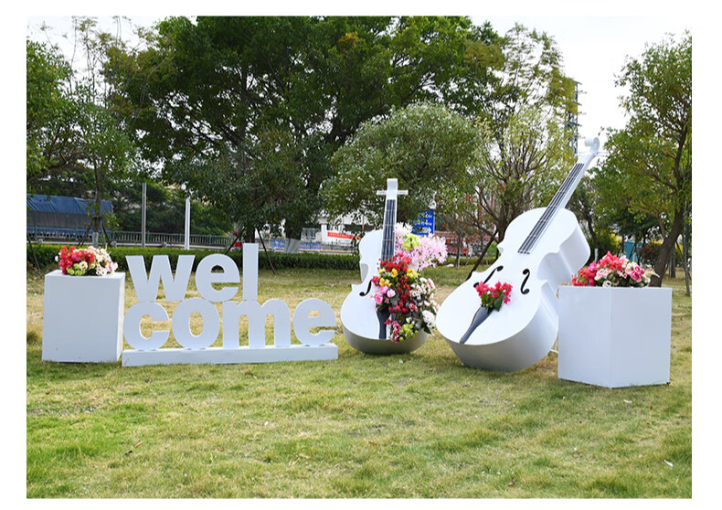 户外铁艺大提琴雕塑售楼小品婚庆道具园林景观音符不锈钢装饰摆件组合