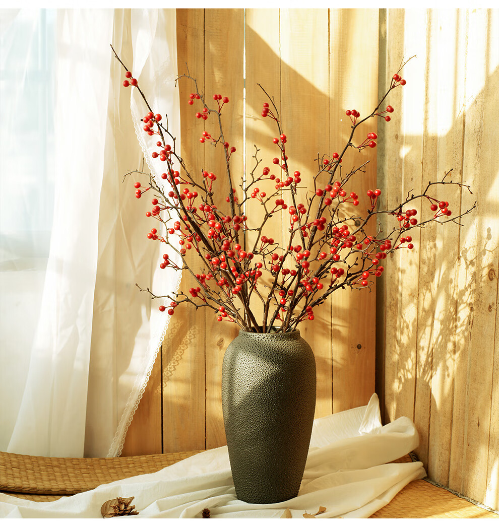 苏茂 中式浆果红果仿真花束客厅餐桌相思豆插花装饰花艺发财果假花