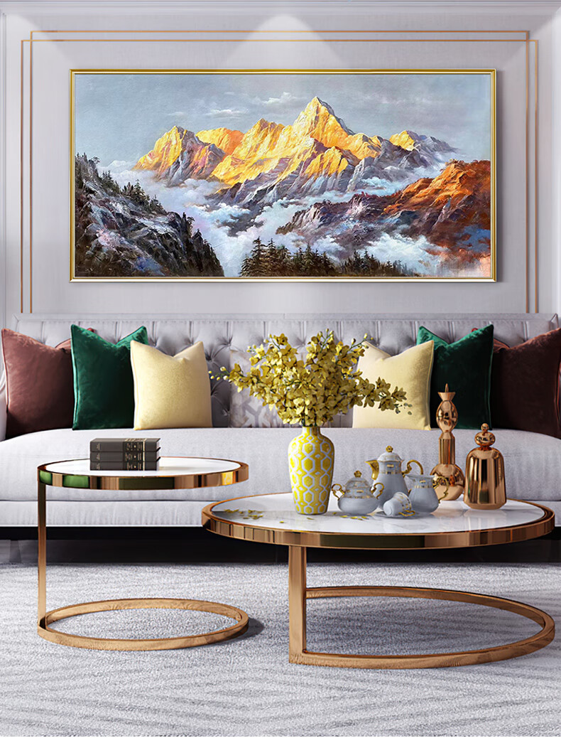 崇霖楚 高端定制纯手绘油画欧式风景金山银山客厅挂画美式轻奢装饰画