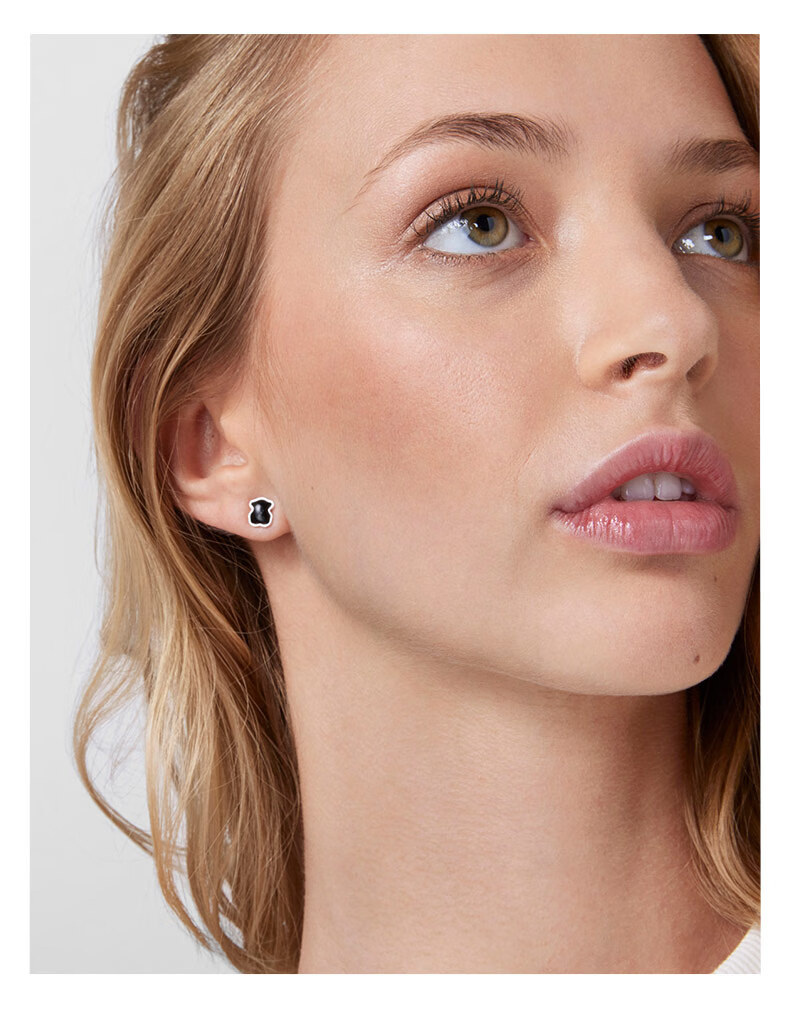 tous桃丝熊925银黑玛瑙小号耳环女经典时尚饰品轻奢礼物送女朋友耳钉