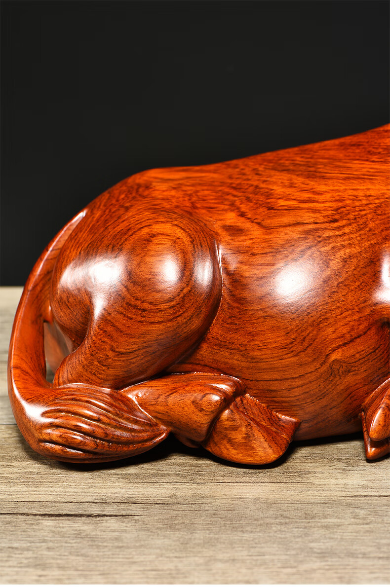 皇和鑫 花梨木雕摆件木制十二生肖卧牛木浮雕装饰红木动物工艺品送礼