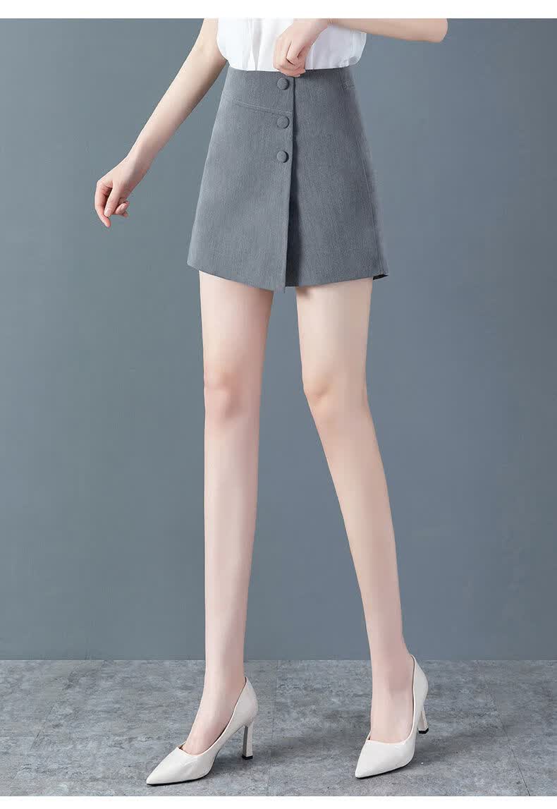 2021秋冬新款裙裤女高腰假两件短款西装短裤女不对称宽松裤裙外穿阔腿