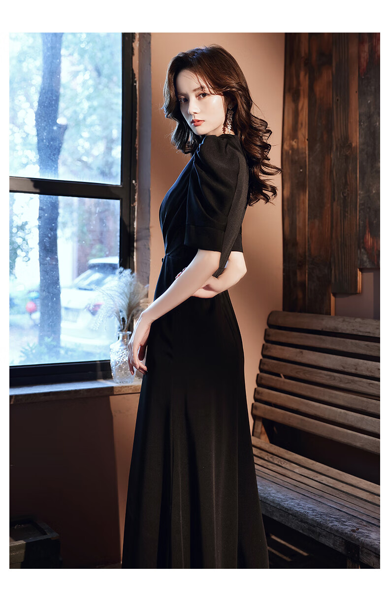 皮尔卡丹轻奢高档女装黑色晚礼服女高级感宴会气质鱼尾法式缎面轻奢